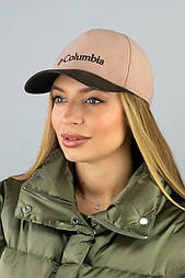 Кашемірова бейсболка в бежевому кольорі зі шкіряним чорним козирком