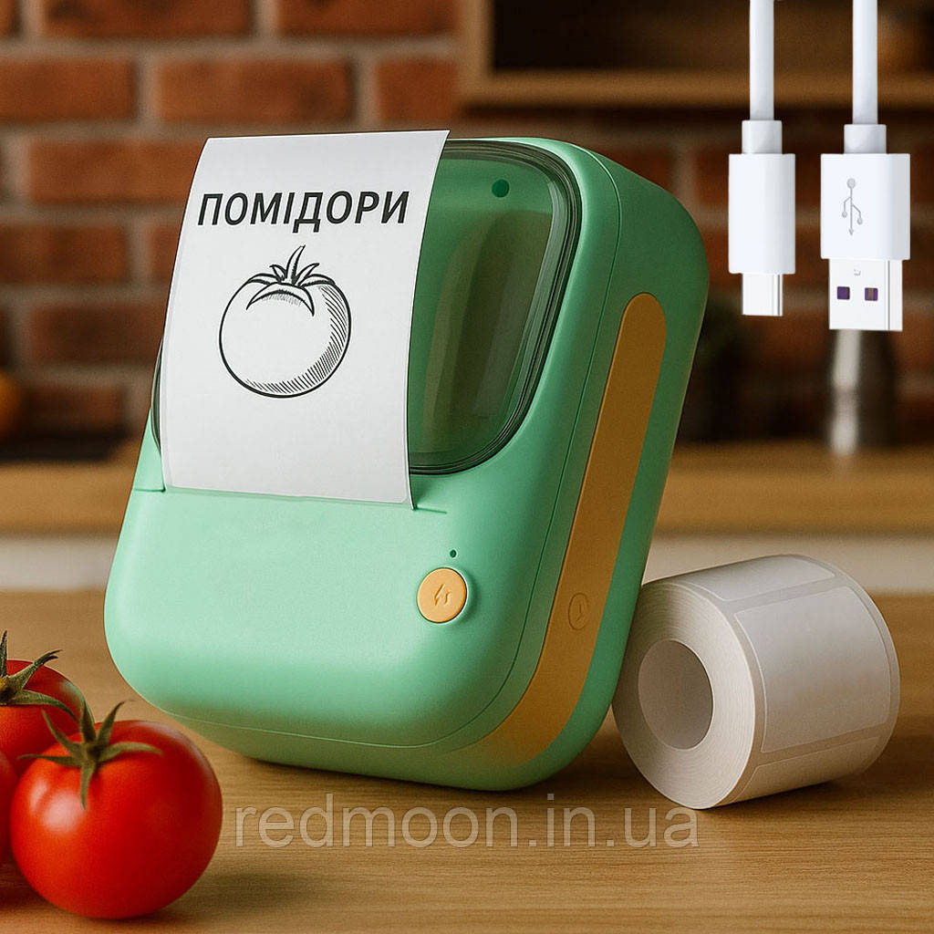 Портативний принтер для наклейок, B-3, Зелений / Міні принтер для друку / Каманний термопринтер, фото 1