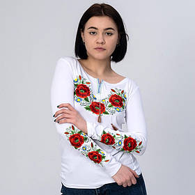Жіноча вишита футболка з довгим рукавом «Маковий цвіт»