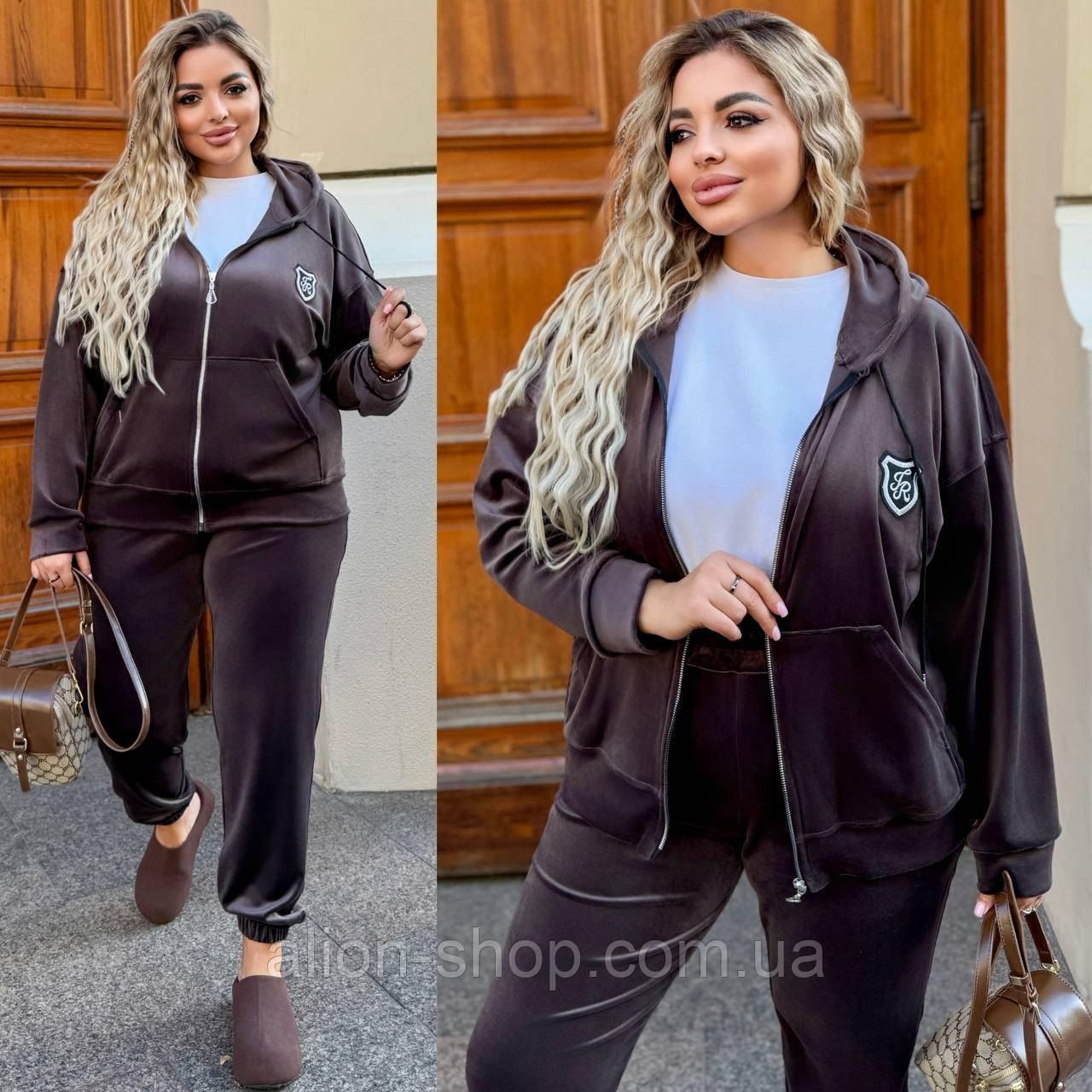 Костюм жіночий спортивний велюровий кофта на молнії і джогери рр.50-52, 54-56, 58-60, фото 1