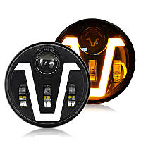 Фара LED ВАЗ 2103, 2106, позашляховики, мото 5.75 дюйма, 80W H4 з V-подібними ДХО 1шт