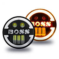 Фара LED ВАЗ 2103, 2106, позашляховики, мото 5.75 дюйма, 80W H4 з ДХО і написом BOSS 1шт