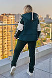 Жіночий теплий спортивний костюм трійка з тринитки на флісі з жилетом (Батал), фото 2