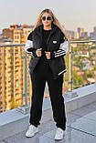 Жіночий теплий спортивний костюм трійка з тринитки на флісі з жилетом (Батал), фото 7