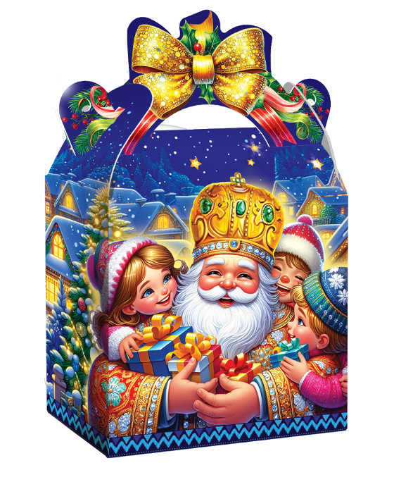 Новорічна картонна коробка для цукерок 700 грамів, фото 1
