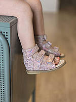 Дитячі рожеві високі ортопедичні босоніжки з фіксуючим задніком на липучках 22 розмір, фото 5