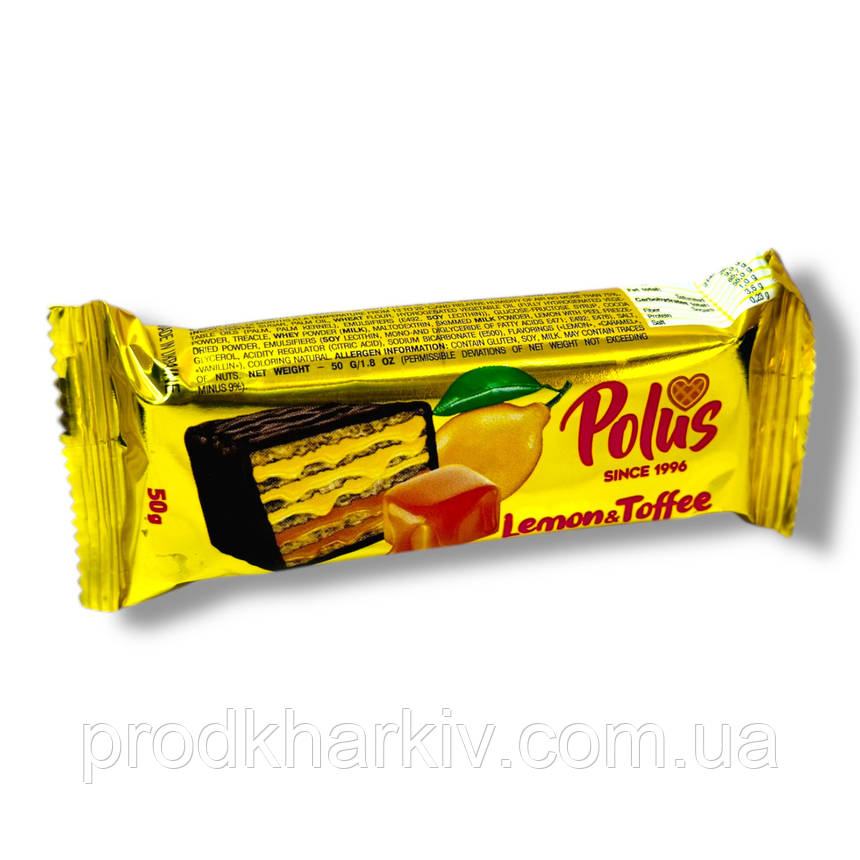 Батончик шоколадно-вафельний Polus Карамель Лимон 🍋 60г, фото 1