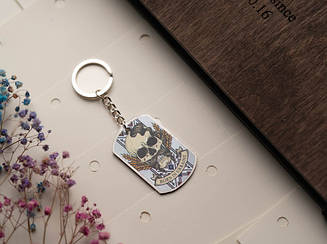 Брелок металевий з УФ-друком. "Born in Ukraine" 50х30мм.