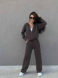 Жіночий в'язаний костюм із капюшоном і прямими штанами Туреччина, розмір 42-48, молоко, хакі, шоколад, блакитний