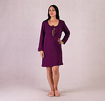 Нічна сорочка тепла для вагітних і жінок-годувальниць із довгим рукавом на роді однотонна сливовий 48-60р.