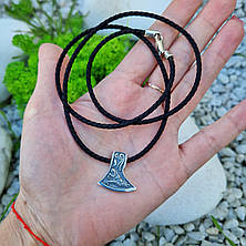 Срібний кулон "Секіра з вовком" на шнурку 925° проби із чорнінням | Слов'янський оберіг, фото 3