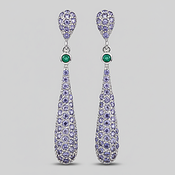 Танзаніт і Смарагд срібні сережки пуссети, 0379СТ
