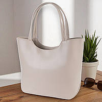 Велика жіноча сумка тоут на плече бежева з екошкіри для документів.