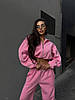Рожевий жіночий повсякденний теплий костюм-двійка осінь-зима з тринитки на флісі: Штани та Худі на блискавці, фото 4