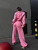 Рожевий жіночий повсякденний теплий костюм-двійка осінь-зима з тринитки на флісі: Штани та Худі на блискавці, фото 5