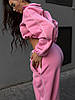 Рожевий жіночий повсякденний теплий костюм-двійка осінь-зима з тринитки на флісі: Штани та Худі на блискавці, фото 9