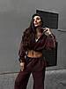 Коричневий жіночий повсякденний теплий костюм-двійка осінь-зима з тринитки на флісі: Штани та Худі на блискавці, фото 2