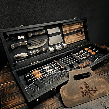 Подарунковий набір шампурів у дерев'яному кейсі-столику "Кулінар Люкс"