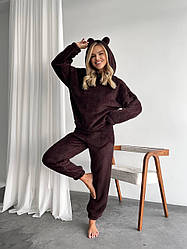 Жіночий домашній МАХРОВИЙ костюм ПІЖАМА ВЕДМЕДИК штани кофта ШОКОЛАД 1564