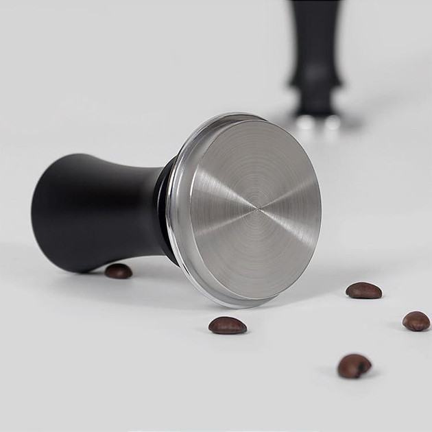 Темпер пружинний Tamper 53 мм, еспресо, чорний, пуш-темпер для кави, фото 1