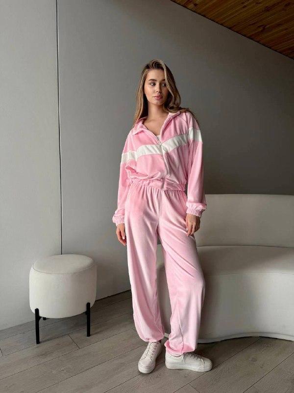 Жіночий спортивний костюм: Колір — барбі, чорний; Розмір — 42-44, 44-46;, фото 1