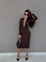 Жіноче в'язане плаття поло міді в рубчик із коміром із довгим рукавом Туреччина, 50% бавовна 5 кольорів