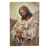 Икона Иисус с ягненком образ на холсте без рамы SA013-2-3D 60*90