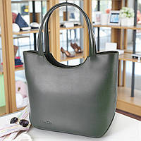 Велика жіноча сумка тоут на плече зелена з екошкіри для документів