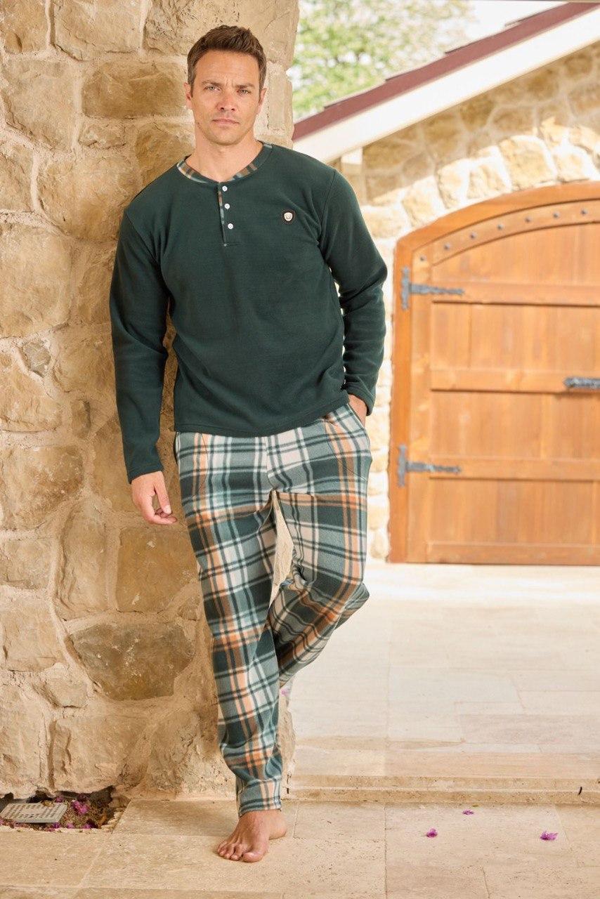 Чоловіча тепла піжама з флісу полар зелена M, фото 1