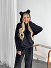 Жіночий домашній МАХРОВИЙ костюм  ПІЖАМА ВЕДМЕДИК штани кофта ЧОРНИЙ 1564, фото 3