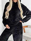 Жіночий домашній МАХРОВИЙ костюм  ПІЖАМА ВЕДМЕДИК штани кофта ЧОРНИЙ 1564, фото 5