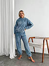 Жіночий домашній МАХРОВИЙ костюм ПІЖАМА ВЕДМЕДИК штани кофта СІРО-БЛАКИТНИЙ 1564, фото 4