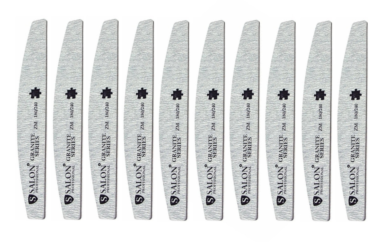 Пилочка для натуральних нігтів Salon Granite Half півмісяць 180/240 10шт., колір: сірий