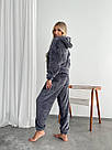 Жіночий домашній МАХРОВИЙ костюм ПІЖАМА ВЕДМЕДИК штани кофта ГРАФІТ 1564, фото 4