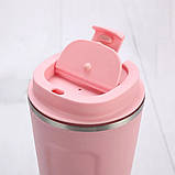 Термокухоль для кави та чаю 380 мл герметичний для подорожей металевий Термостакан з датчиком індикатором температури Рожевий, фото 7