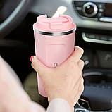 Термокухоль для кави та чаю 380 мл герметичний для подорожей металевий Термостакан з датчиком індикатором температури Рожевий, фото 4