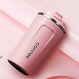 Термокухоль для кави та чаю 380 мл герметичний для подорожей металевий Термостакан з датчиком індикатором температури Рожевий, фото 8