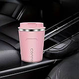 Термокухоль для кави та чаю 380 мл герметичний для подорожей металевий Термостакан з датчиком індикатором температури Рожевий, фото 2