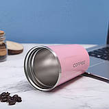 Термокухоль для кави та чаю 380 мл герметичний для подорожей металевий Термостакан з датчиком індикатором температури Рожевий, фото 9