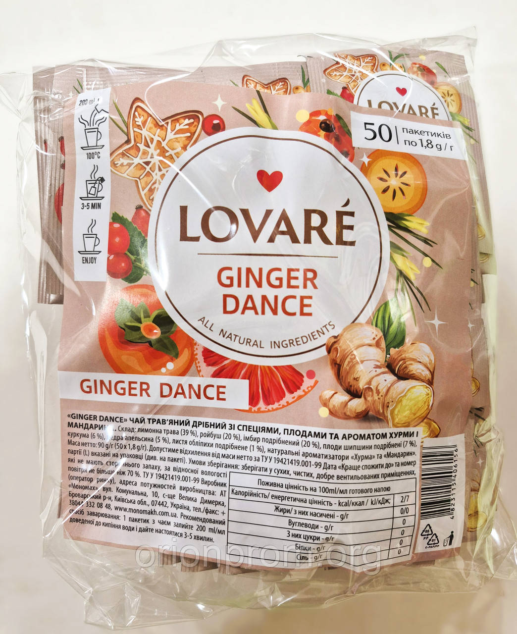 Чай Lovare Ginger Dance 50 пакетів трав'яний, фото 1