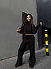 Чорний жіночий стильний теплий базовий костюм-двійка з тринитки на флісі: Вільні Штани та Худі, фото 2