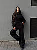 Чорний жіночий стильний теплий базовий костюм-двійка з тринитки на флісі: Вільні Штани та Худі, фото 4