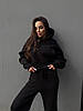 Чорний жіночий стильний теплий базовий костюм-двійка з тринитки на флісі: Вільні Штани та Худі, фото 9