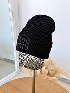 Жіноча шапка Miu Miu лопатка (вишивка) Чорна