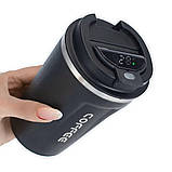 Термокухоль для кави та чаю 380 мл герметичний для подорожей металевий Термостакан з датчиком індикатором температури Сірий, фото 2