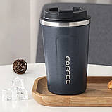 Термокухоль для кави та чаю 380 мл герметичний для подорожей металевий Термостакан з датчиком індикатором температури Сірий, фото 7