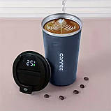 Термокухоль для кави та чаю 380 мл герметичний для подорожей металевий Термостакан з датчиком індикатором температури Сірий, фото 3