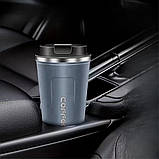 Термокухоль для кави та чаю 380 мл герметичний для подорожей металевий Термостакан з датчиком індикатором температури Сірий, фото 4