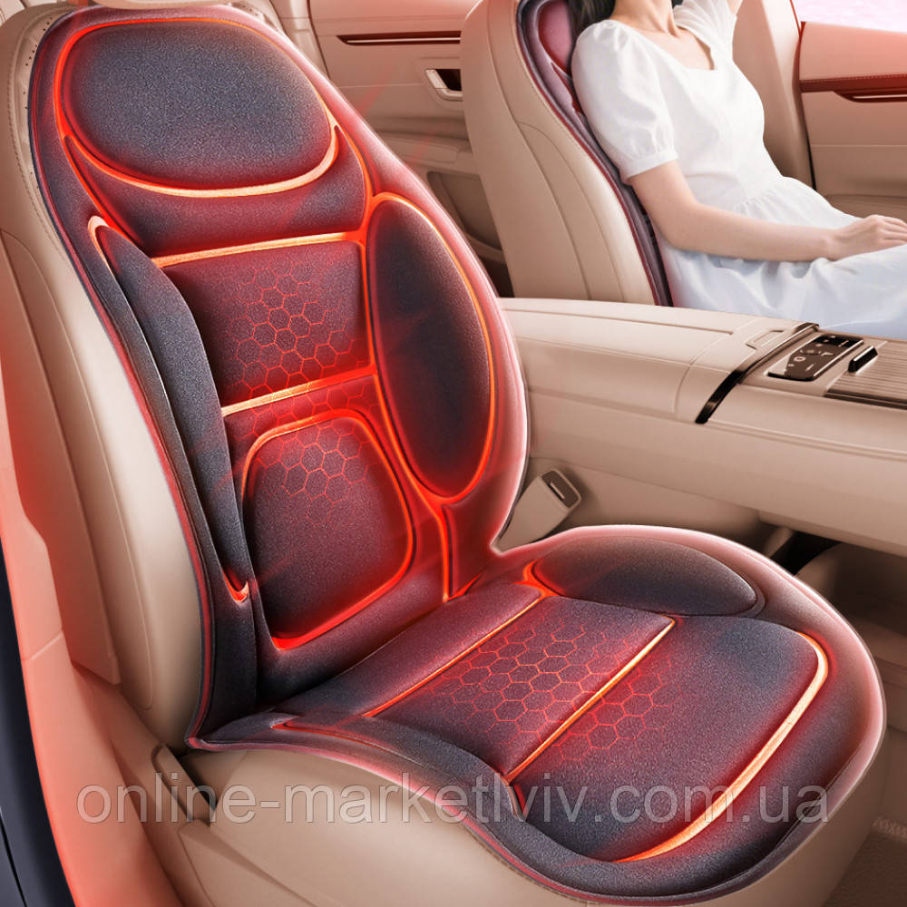 Масажна накидка на крісло з підігрівом та пультом, 12В, 65×49×44см / Автомобільна накидка масажер, фото 1