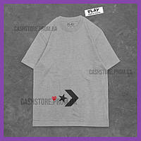 Футболка Comme Des Garcons x Converse серая мужская и женская, футболка CDG с биркой